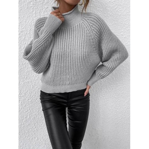 High Neck Raglan Sleeve Chunky Sweater