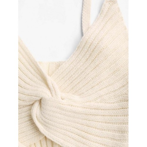 Open Knit Cardigan And Twisted Cami Top Set