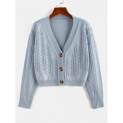 Cable Knit Openwork Button Up Cardigan