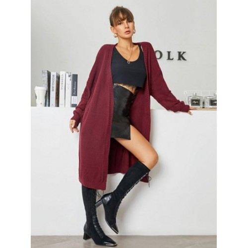 Long Open Front Pointelle Knit Cardigan