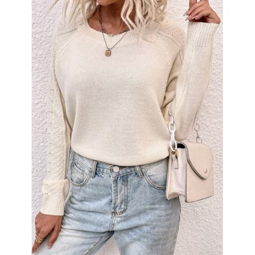 Raglan Sleeve Pointelle Knit Plain Sweater