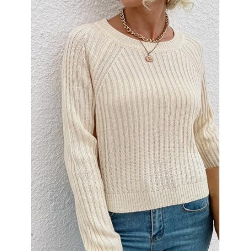 Wide Rib Plain Raglan Sleeve Sweater