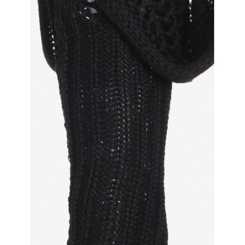 Mock Neck Drop Shoulder Openwork Shrug Sweater