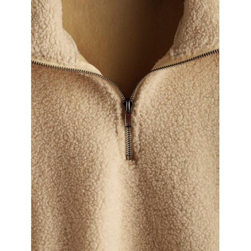 Half Zip Plain Faux Fur Sweatshirt