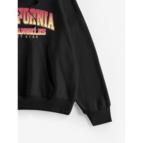 Drop Shoulder California Print Thermal Lined Hoodie