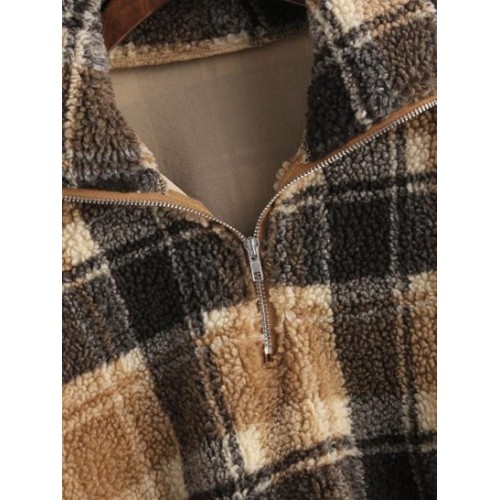 Plaid Crop Faux Fur Sweatshirt