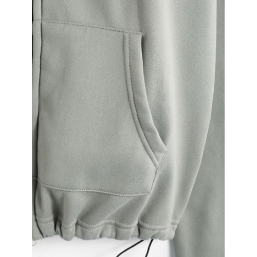 Star Patched Drop Shoulder Zip Up Thermal Lined Hoodie