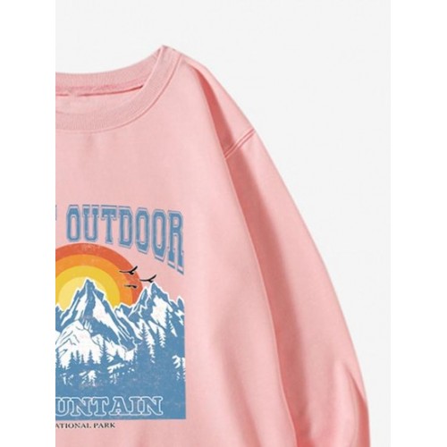 Mountain Sun Print Pullover Sweatshirt
