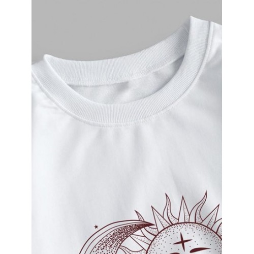 Sun And Moon Print Pullover Sweatshirt