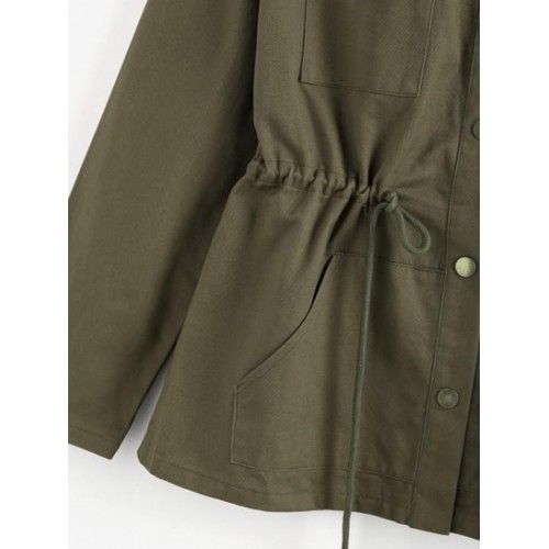 Drop Shoulder Drawstring Waist Pockets Jacket