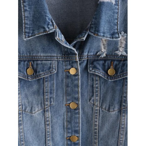 Drop Shoulder Distressed Denim Jacket