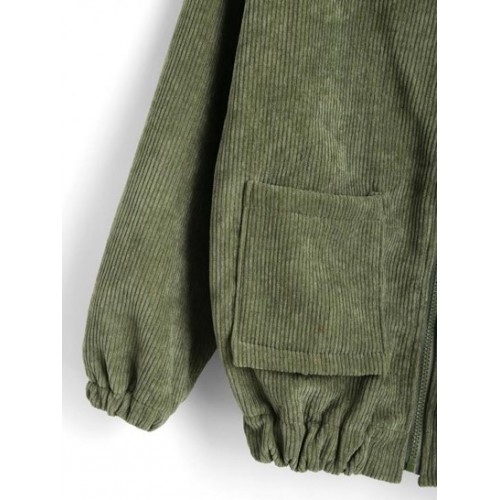 Contrast Hooded Corduroy Fleece Lined Jacket