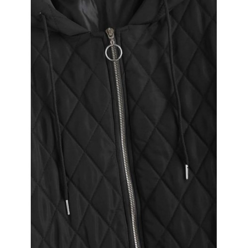 Long Hooded Zippered Pockets Quilted Coat