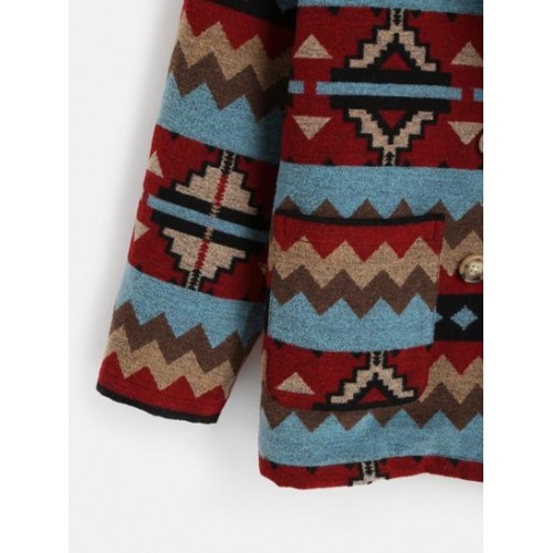 Tribal Print Pockets Double Breasted Coat