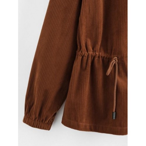 Drawstring Zip Up Corduroy Jacket