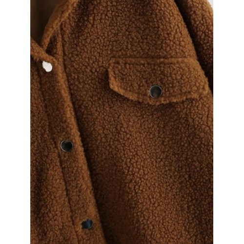 Snap Button Flap Detail Teddy Coat