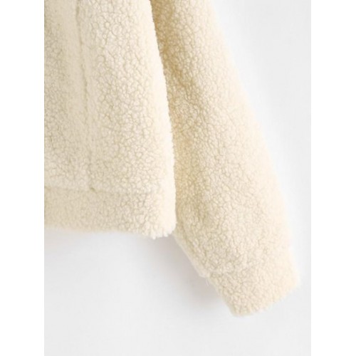 Flap Detail Button Up Fluffy Teddy Jacket