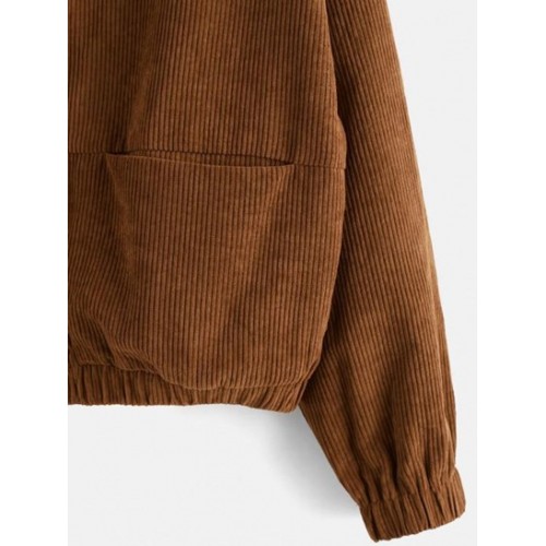 Corduroy Drop Shoulder Hooded Pocket Jacket