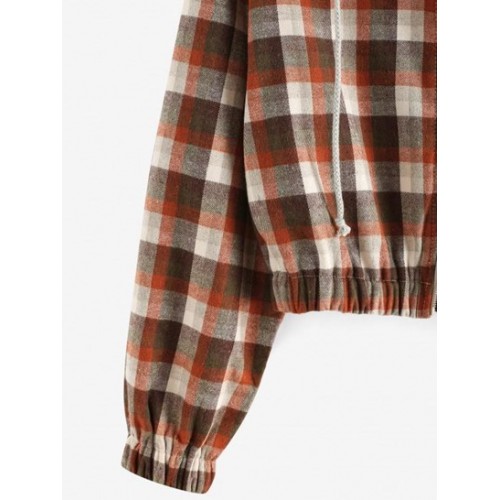 Hooded Plaid Fleece Lined Zip Jacket