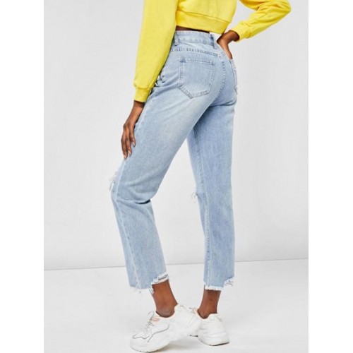 Rip Frayed Hem Boyfriend Jeans