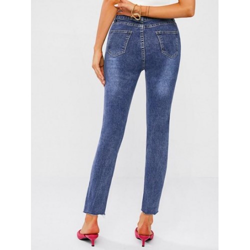 Split Raw Hem Frayed Skinny Jeans