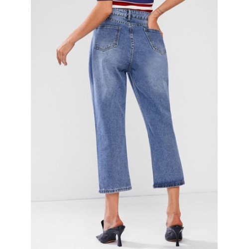 Frayed Trim Baggy Jeans