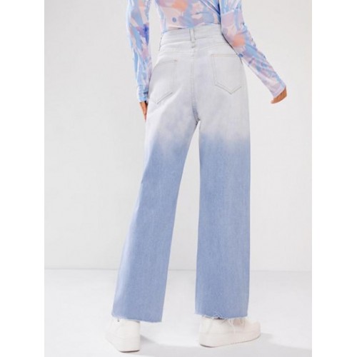 Dip Dye Ripped Frayed Wide Leg Jeans