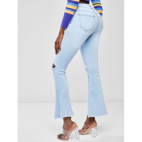 Ripped Frayed Light Wash Flare Jeans