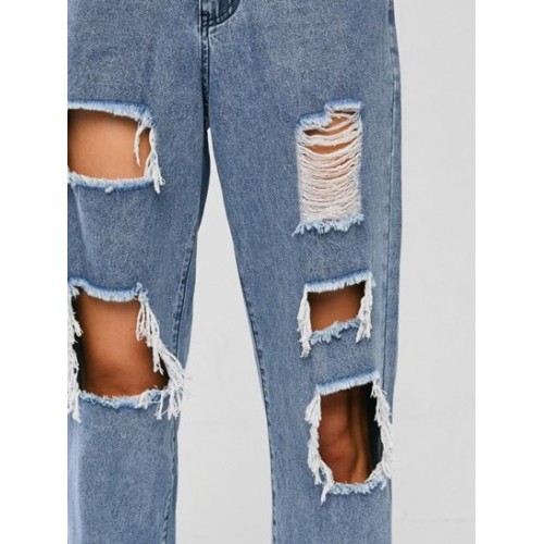 Ripped Distressed Straight Boyfriend Jeans