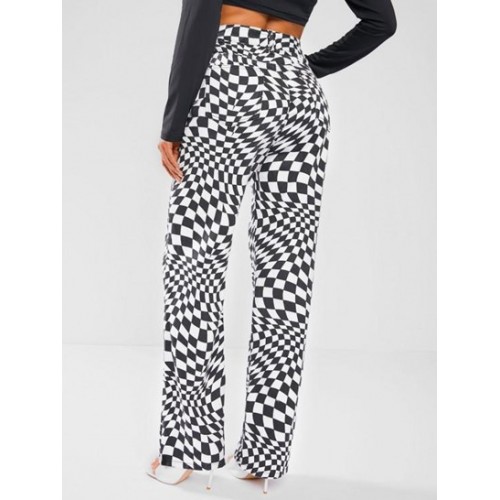 Baggy Op Art Checkerboard Wide Leg Jeans