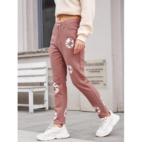 Colored Printed Tapered Jeans