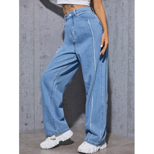 Frayed Light Wash Wide Leg Jeans