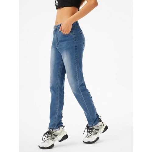 Lace Up Mid Rise Skinny Jeans