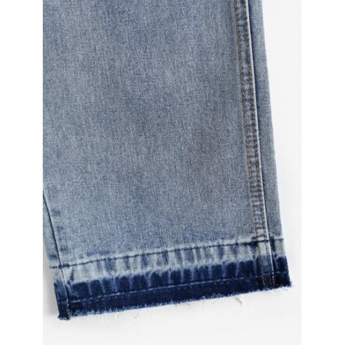 Bicolor Frayed Hem Straight Crossover Jeans