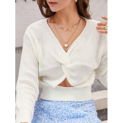 Twisted V Neck Cutout Sweater