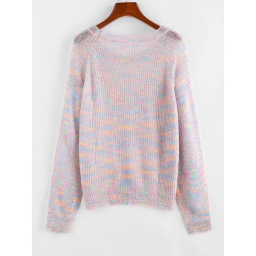 Raglan Sleeve Rainbow Heathered Sweater