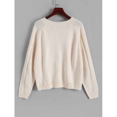 Raglan Sleeve Pointelle Knit Plain Sweater