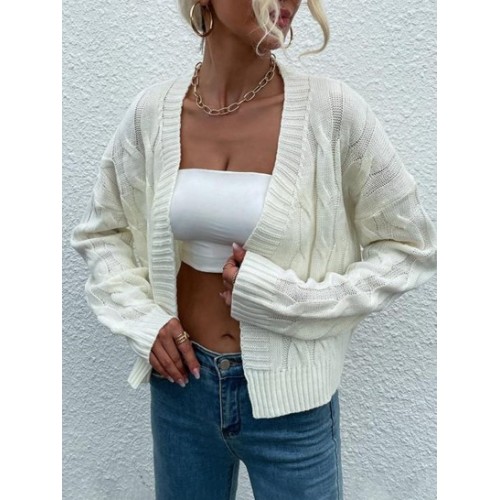 Cable Knit Drop Shoulder Open Front Cardigan