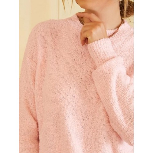 Solid Drop Shoulder Boucle Knit Sweater