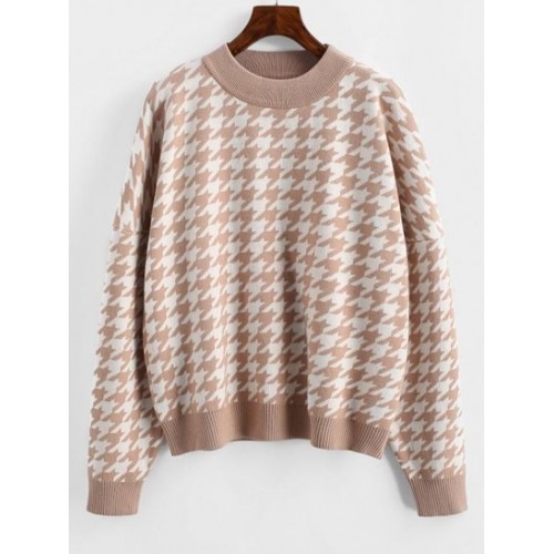 Loose Houndstooth Crew Neck Sweater