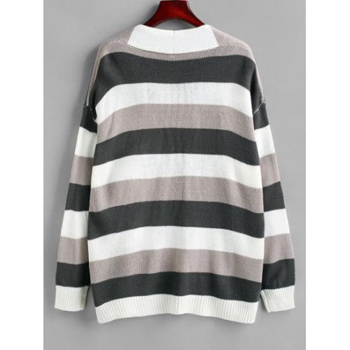 Striped Open Front Cardigan