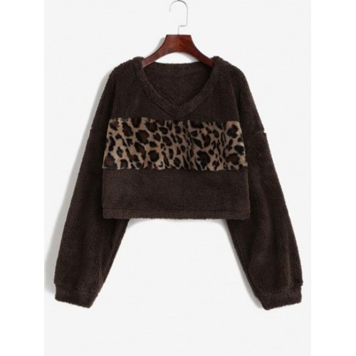 Leopard Fluffy Drop Shoulder Sweatshirt