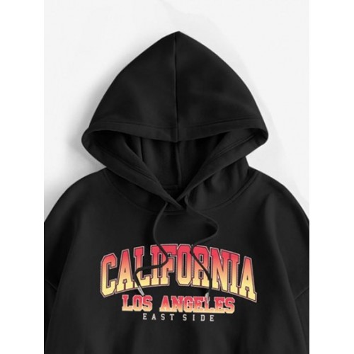 Drop Shoulder California Print Thermal Lined Hoodie