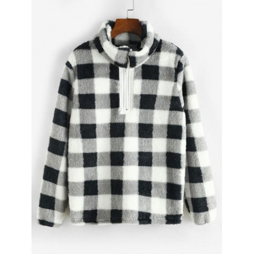 Plaid Plush Quarter Zip Sweatshirt