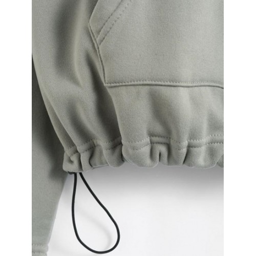 Star Patched Drop Shoulder Zip Up Thermal Lined Hoodie