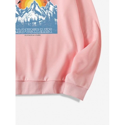 Mountain Sun Print Pullover Sweatshirt
