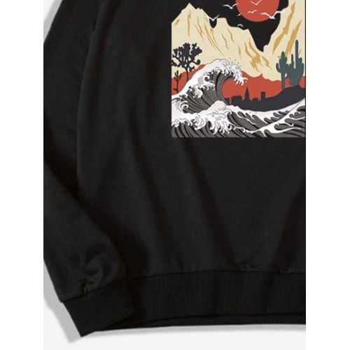 Mountain Wave Sun Print Pullover Sweatshirt