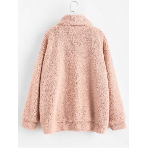 X Yasmine Bateman Pocket Zipper Drop Shoulder Fluffy Teddy Coat