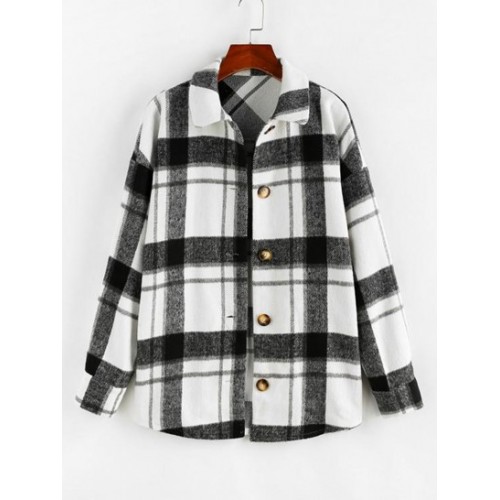 Plaid Drop Shoulder Long Shacket