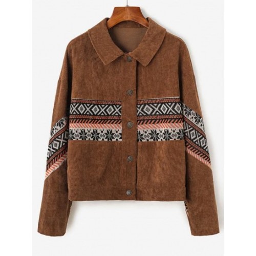 Corduroy Geometric Drop Shoulder Jacket